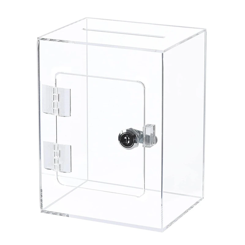 Acrylic Donation Ballot Box- Tip Jar For Money With Lock Key Suggestion Box Comment Box