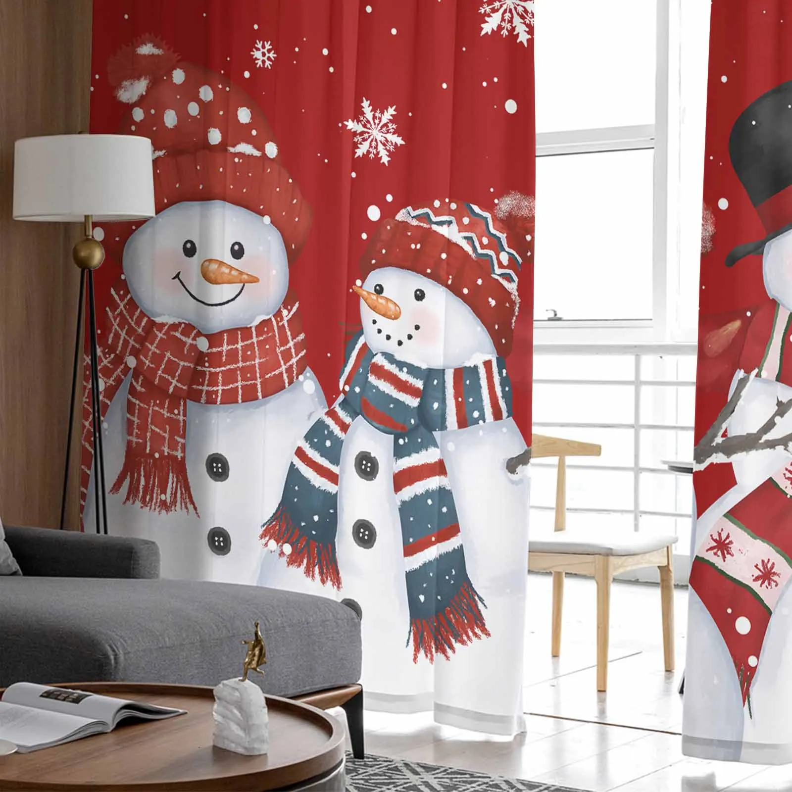 Christmas And Winter Snowman Curtains For Living Room Bedroom Home Decoration Window Voile Tulle Curtain Drapes