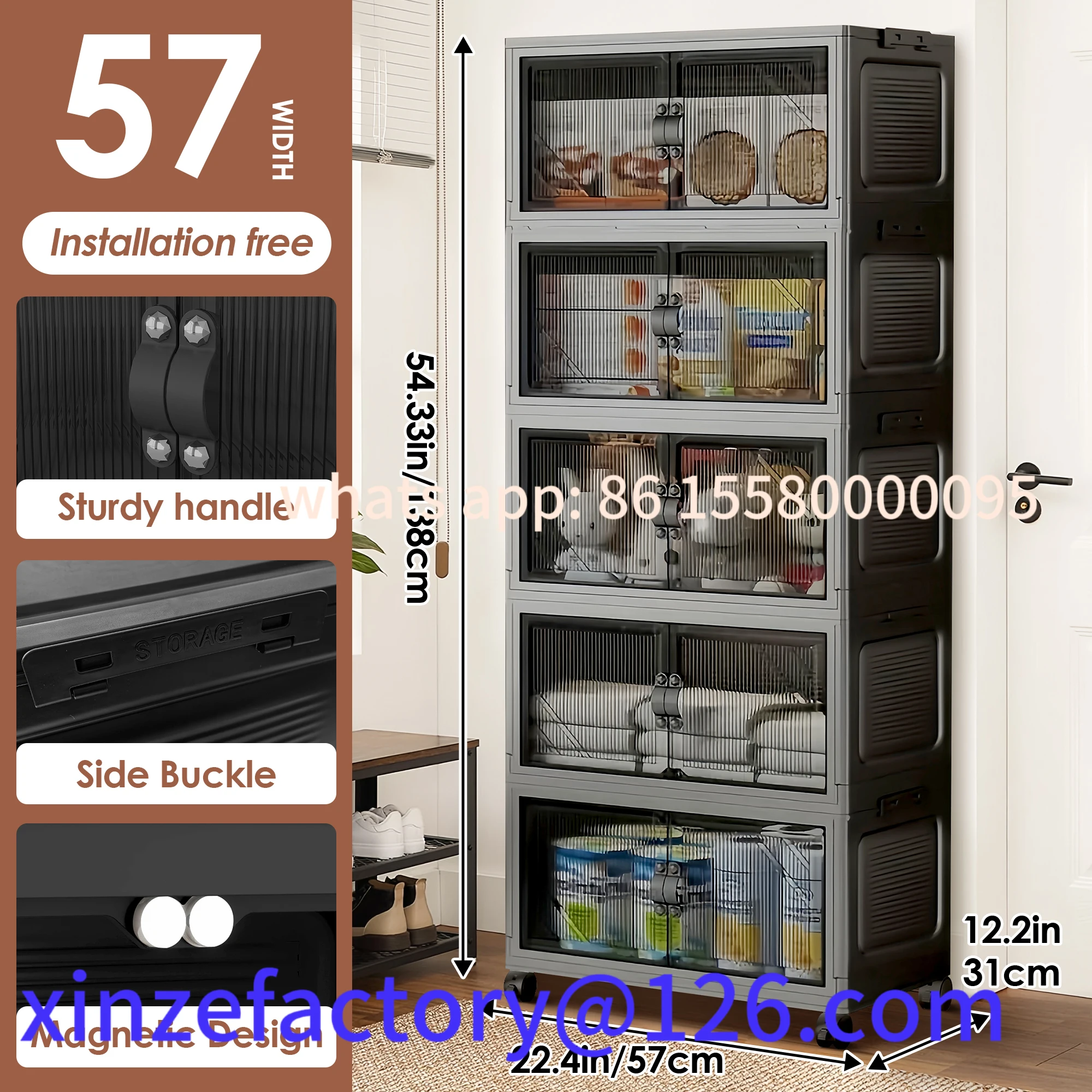 

Customizable 3/4/5 Layers Multifunction Folding Storage Cabinet Closet Organizer With Wheel Stackable Large Capacity