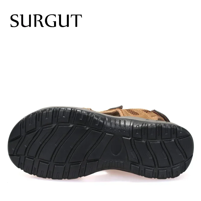 SURGUT Hot Sale New Fashion Summer Leisure Beach Men Shoes High Quality Leather Sandals The Big Yards Men\'s Sandals Size 38-48