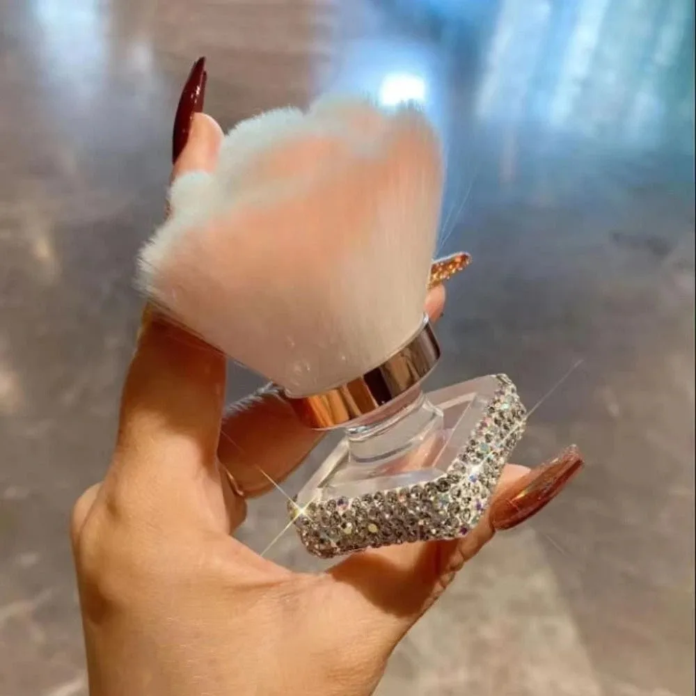 Rose Shape Nail Art Dust Cleaner Brush with Rhinestones Base Fluffy Bristles Loose Powder Brushes Creative Multi-functional