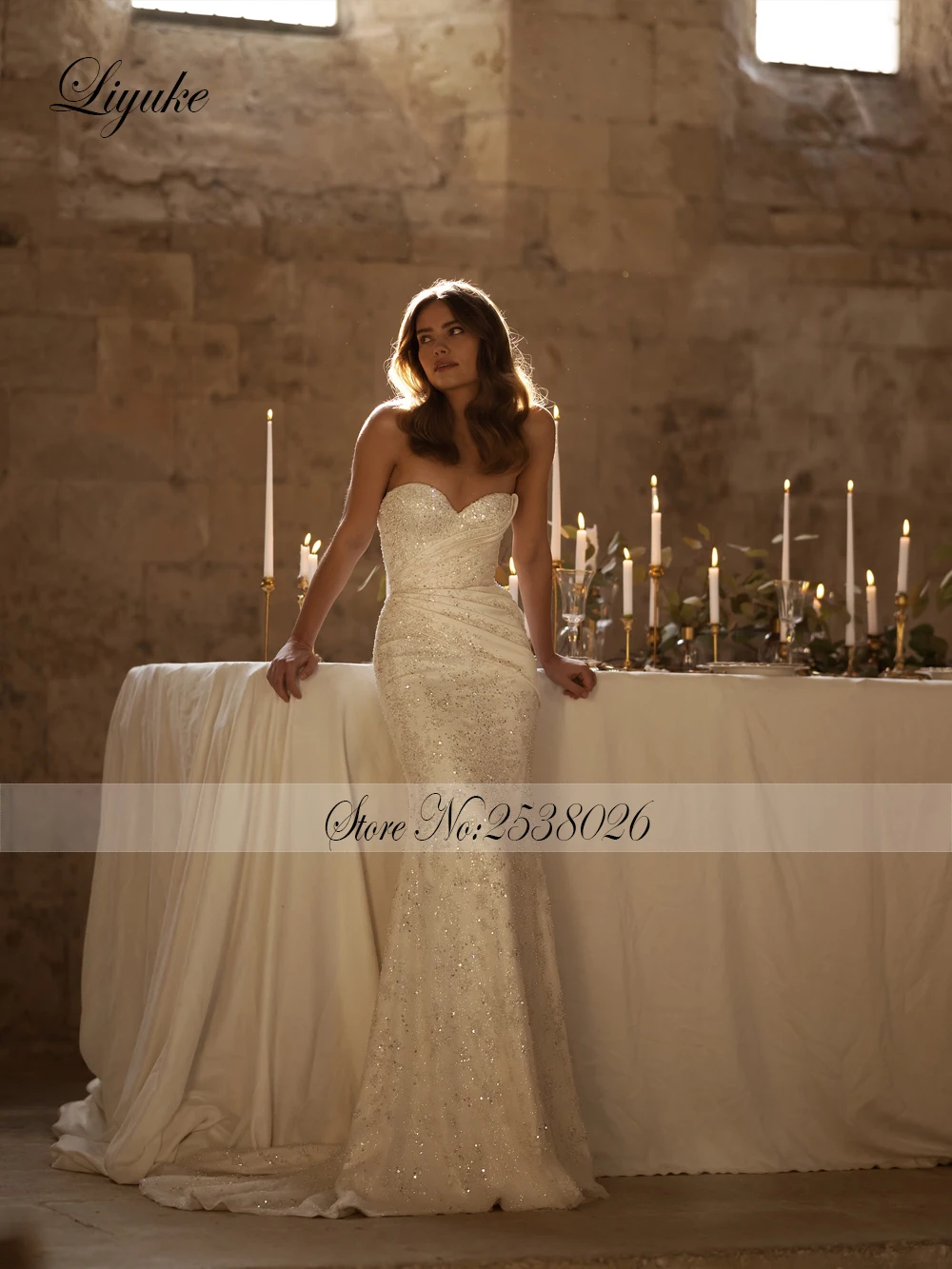 Liyuke Mesmerizing Mermaid Wedding Dresses Shimmering Sequins Lace Intricate Beadwork Ruched Pleats 2 In 1 Bride Gowns