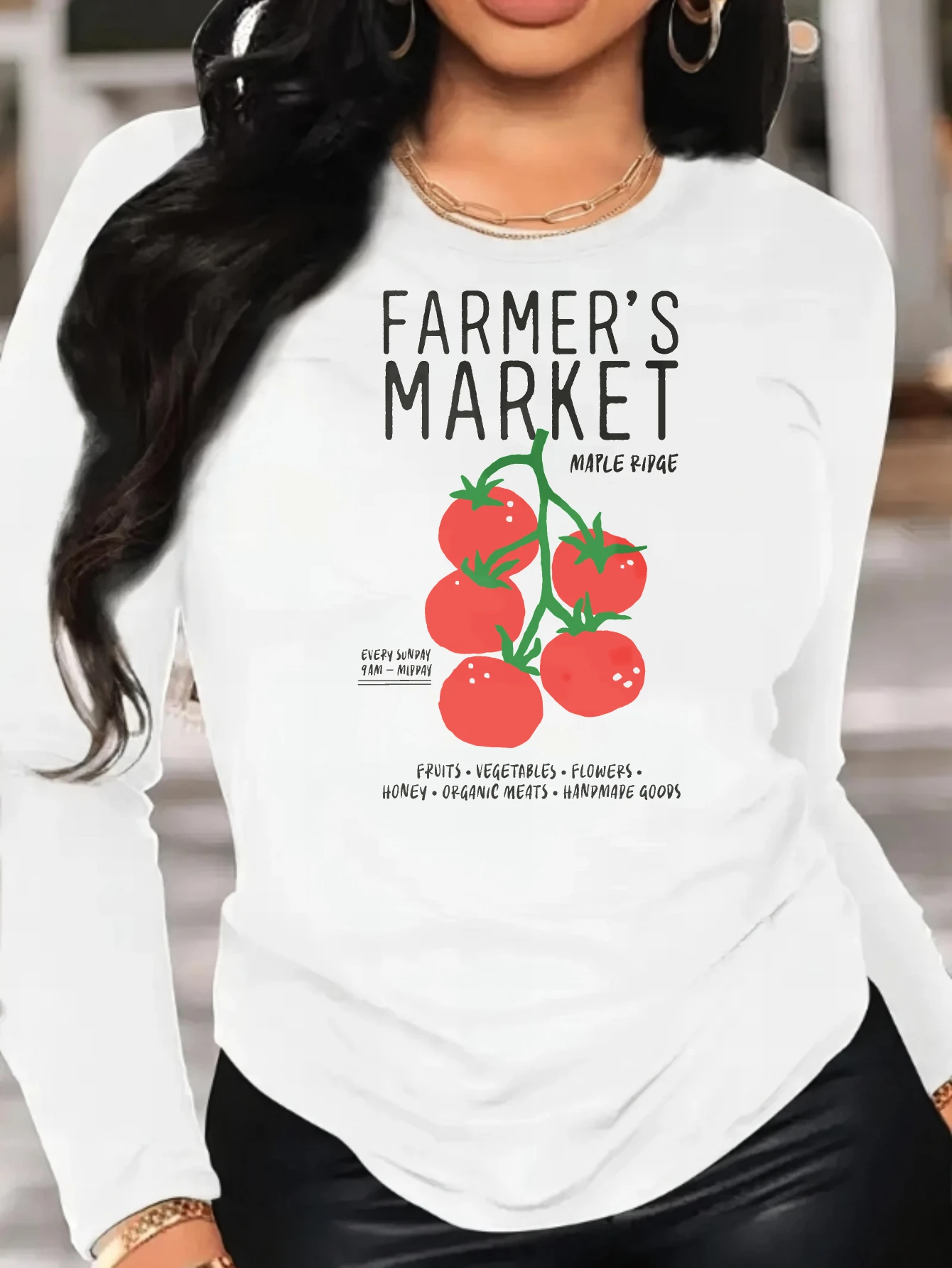 

Farmer Market Casual Halloween Cotton Tee Long Sleeve Shirt for Unisex Comfort and Fall Fashion Style