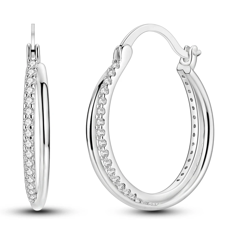 

925 Sterling Silver Earrings Women Sparkling Double Ring Hoop Earring For Anniversary Wedding Jewelry Gifts