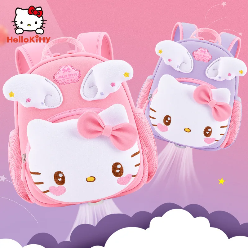 Sanrio กระเป๋านักเรียนลายเฮลโลคิตตี้, ใหม่กระเป๋าสะพายไหล่น่ารักสำหรับเด็กน้ำหนักเบาลายการ์ตูนกระเป๋าเป้จุของได้มาก