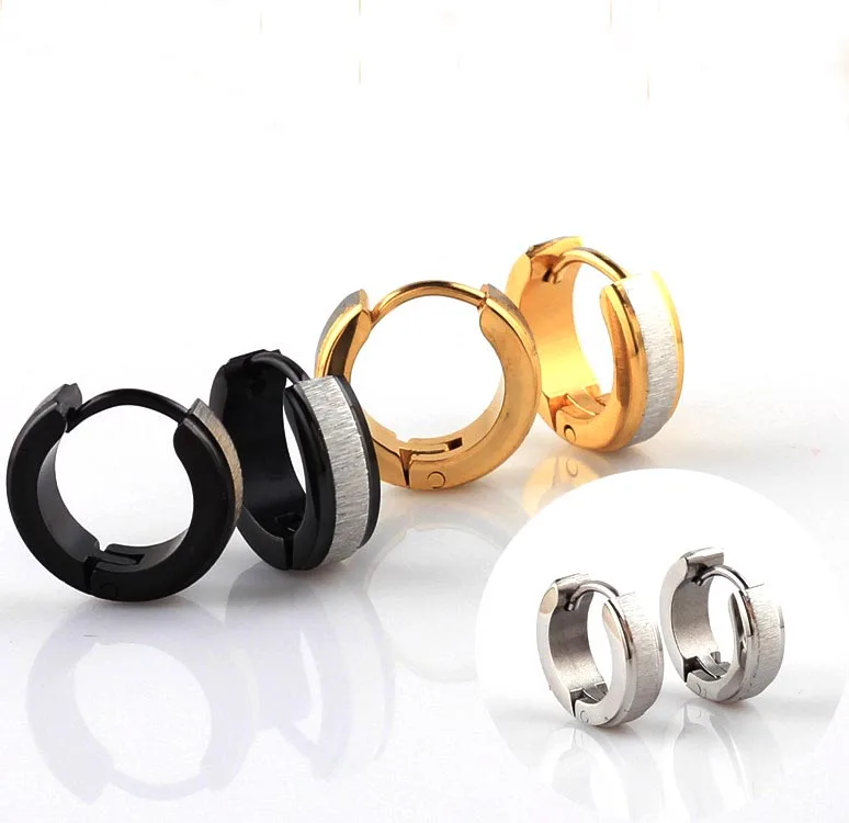 Frosted Gold Color Hoop Earring Ear Rings studs Loop Women Girl Vintage  4mm width 316L Stainless Steel Fashion Body