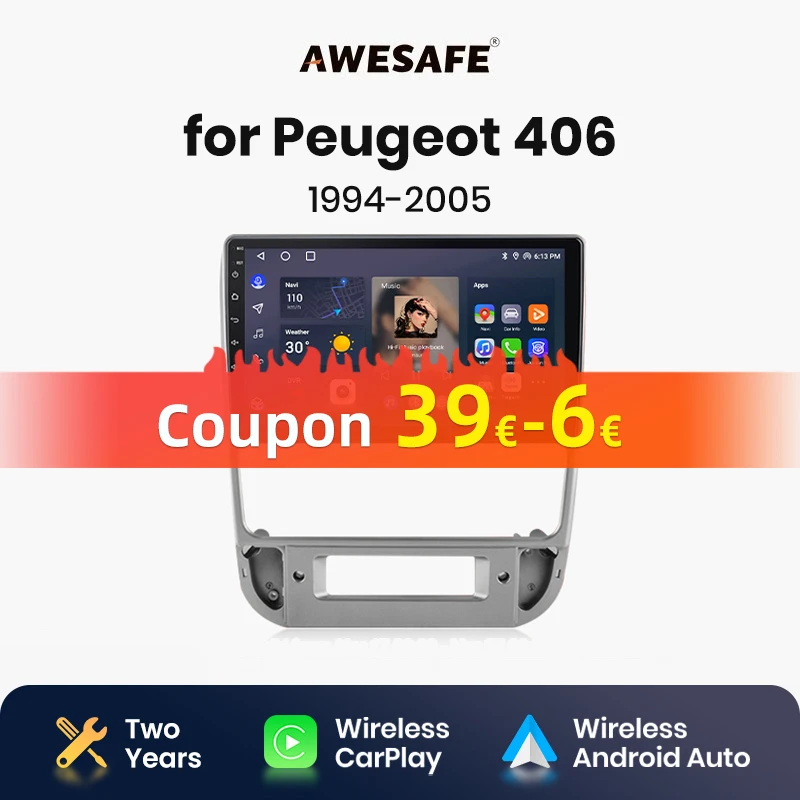 AWESAFE  Wireless CarPlay Android Auto Radio for       Peugeot 406 1994 1995 1996 1997 1998 1999- 2005   GPS 2din autoradio