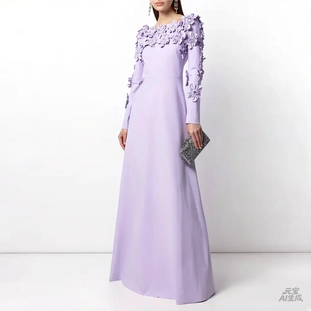 

Индивидуальные вечерние платья с вырезом-лодочкой, длинными рукавами, цветочным узором и элегантным дизайном для особых случаев, А-силуэт, длина в пол, выпускное платье 2026