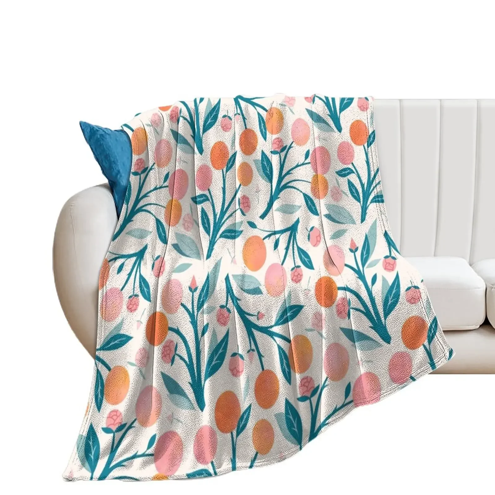 Peaches and Peony Buds Throw Blanket Plush Fashion Sofas Blankets