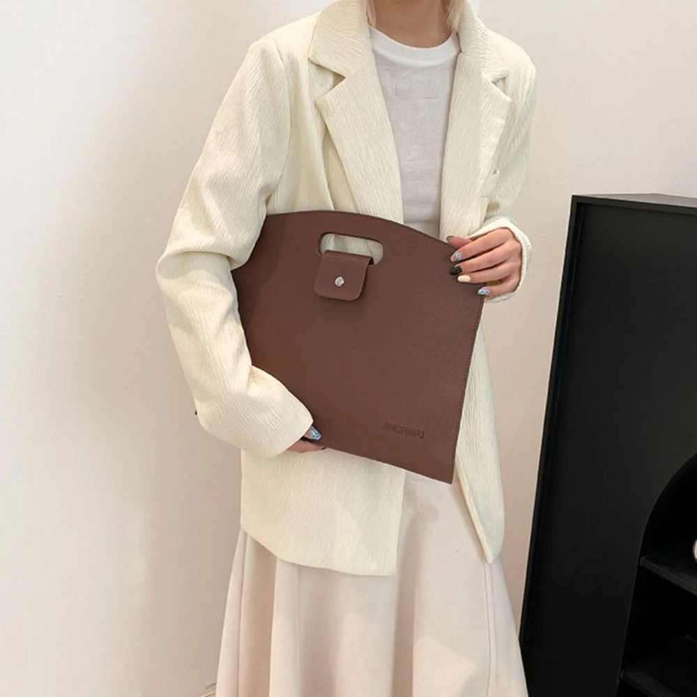 Elegant PU Office Document Tote Bag Large Capacity Laptop Bag Computer Bag Solid Color Handbag File Bag Women