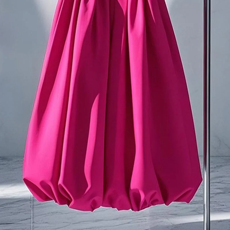 ฤดูใบไม้ร่วงแฟชั่นดอกไม้สีทึบเอวสูง A-Line กระโปรงหญิงอารมณ์จีบหลวมยืดหยุ่นเอวปุ่มจีบกระโปรง