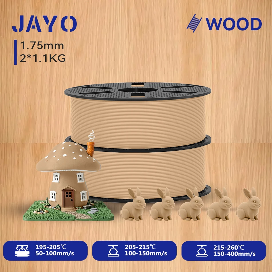 JAYO 2,2KG Holz-PLA 3D-Filament 1,75mm 1,1KG/Rolle PLA Holzstruktur 3D-Drucker-Filament 10-15% Holzfaser 3D-Druckmaterialien