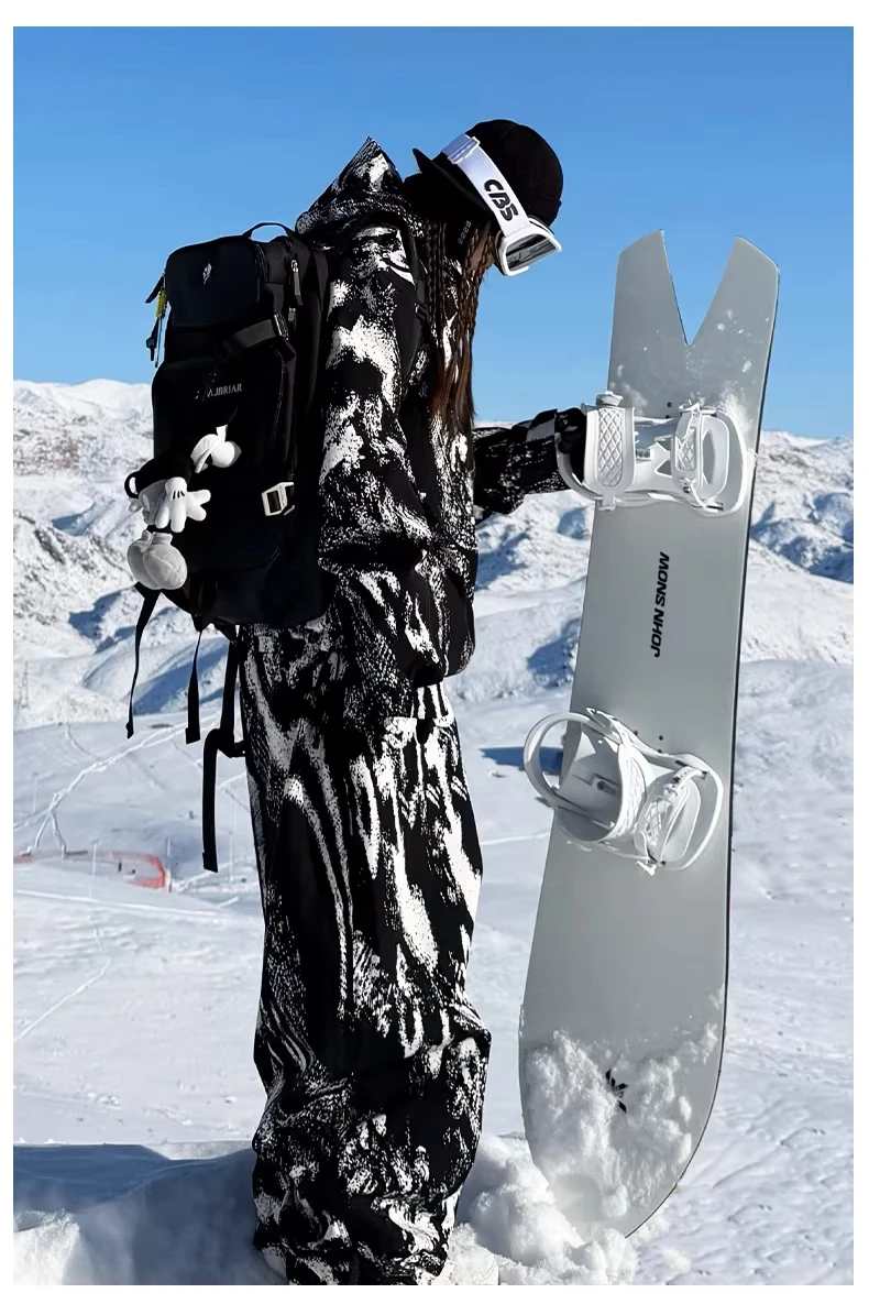 John Snow Unisex Streetwear Graffiti-Print Skijacke & Skihose mit Taped-Seams, Wasserdicht, für Snowboard, Winter, Outdoor, Schneebekleidung – Detail 13