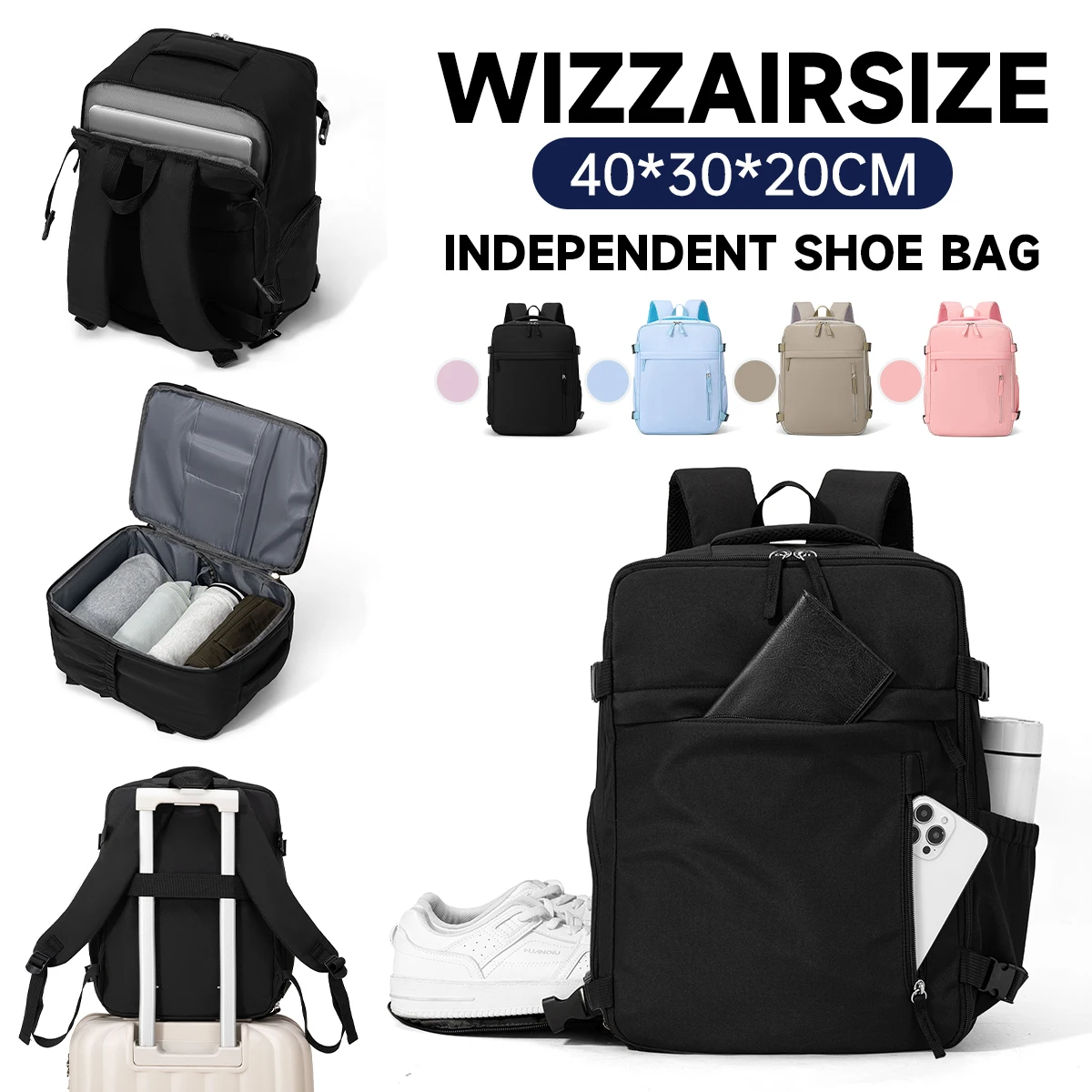 Side-Entry Shoe Compartment Backpack, Men's Luggage Bag, Large Capacity Student School Bag, Women's Business Trip Computer Bag, Short-Distance Travel Backpack