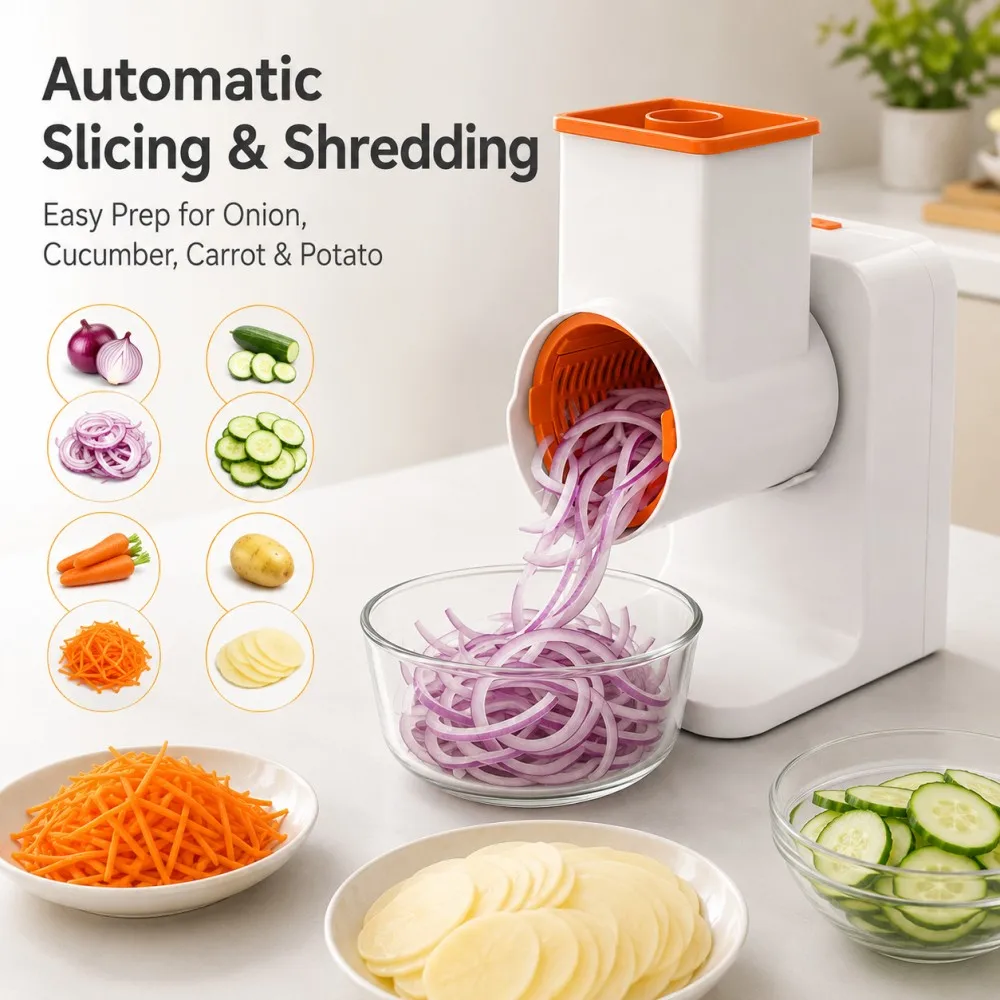 Electric vegetable cutter, long battery life 6-in-1 vegetable cutter