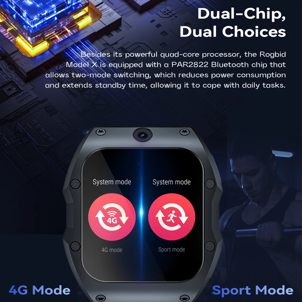 Original rogbid modelo x 4g relógio inteligente android 9.0 os 4gb 128gb quad core smartwatch masculino wifi gps câmeras duplas ip68 à prova dip68 água