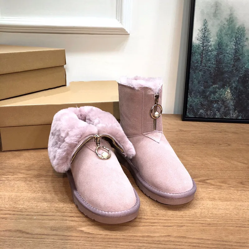 

Genuine Leather Wool 2026 Women Sheep Wool Boots Zipper Genuine Leather Snow Boots Shoes Fur Boots Flat Warm Winter Shoes