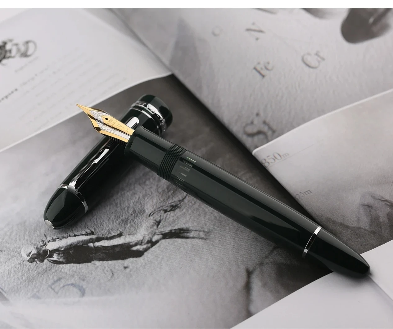 

MAJOHN P141 149 Large Piston Fountain Pen No.8 F Nib Oversized Black Resin Gold Clip Luxury Writing Ink Pen Gift