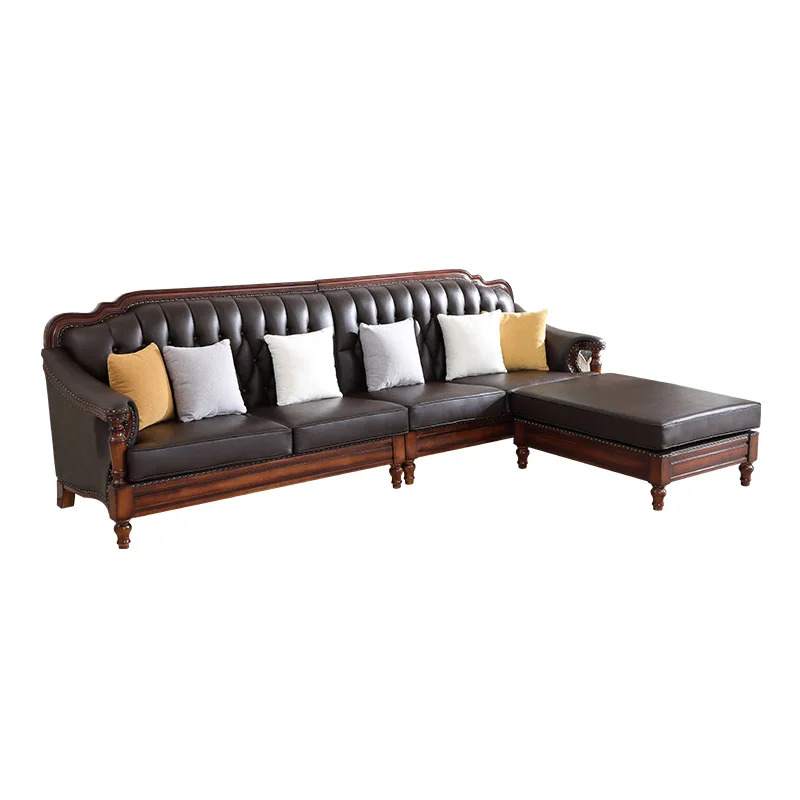 

American retro leather sofa European small apartment corner L shaped living room furniture New