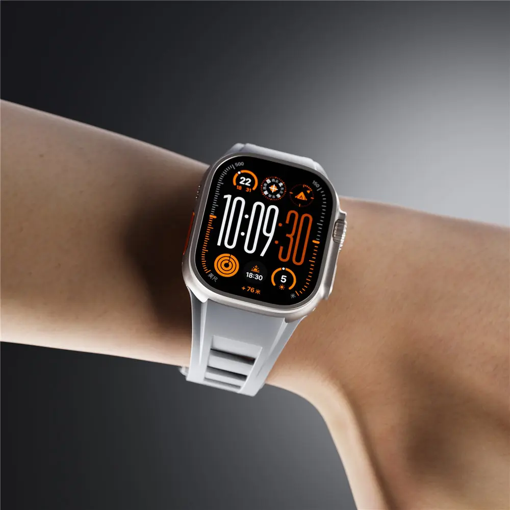 สายรัดข้อมือซิลิโคนสำหรับ Apple Watch Ultra Series 9 8 7 6 5 4 SE สายรัดซิลิกาเจลแบบเหลวแบบพรีเมี่ยม