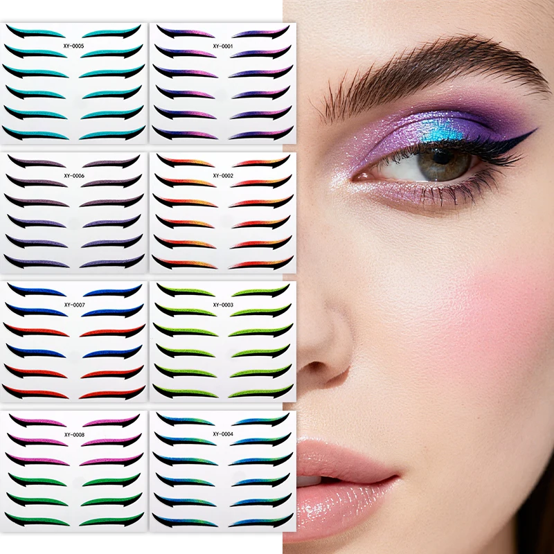 Glitter Eyeliner Sticker Waterproof Colorful Laser Eyes Makeup Stickers for Women Eyelid Patch Face Makeup Party DIY Decoration