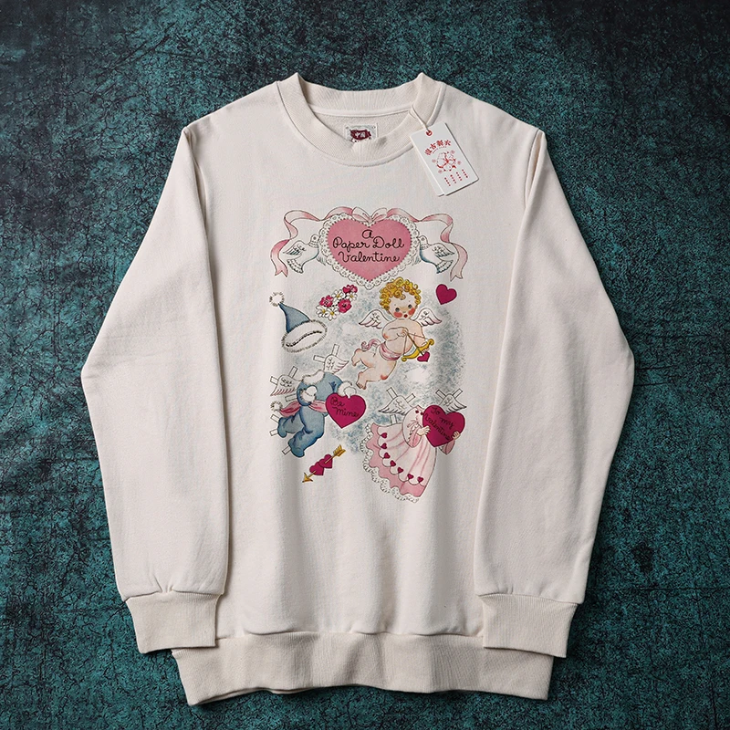 

Свитшот Xie Xianen в американском ретро-стиле «Купидон» из чистого хлопка, винтажный, с круглым вырезом, утепленный, осенне-зимний, повседневный топ