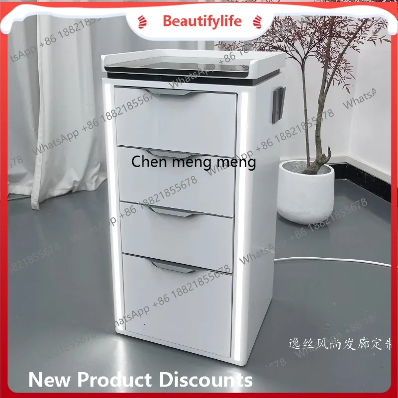 

Скидки Многофункциональный шкаф для инструментов для стрижки волос Парикмахерская Шкаф для хранения Многослойная простая современная тележка с подсветкой