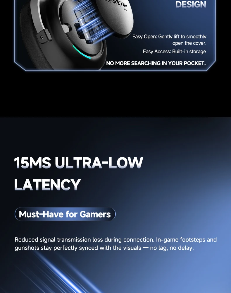 Neuer kabelloser Gaming-Kopfhörer, Bluetooth 6.0, 53-mm-Titan-Treiber, 7.1 Virtual Surround Sound, 15 ms Zero-Latency, für PC/PS5/Mobile – Detail 20