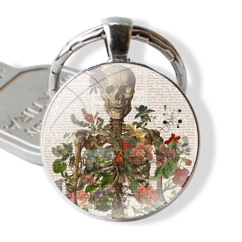 Medical Human Organs Brain Meridian Glass Metal Pendant Key Chain Classic Men Women Key Ring Accessories Jewelry Gifts