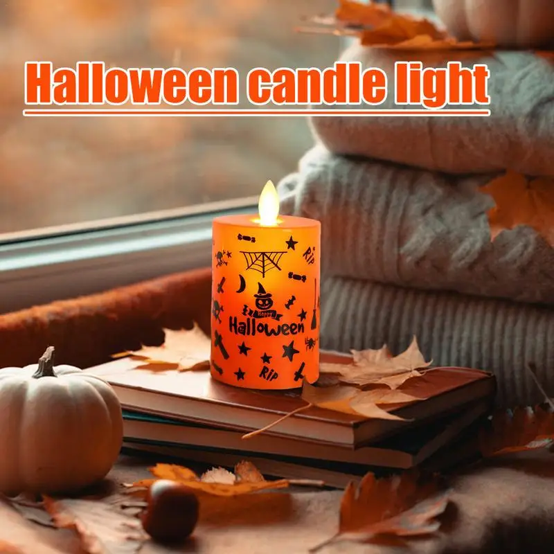 

Halloween Decorations LED Candles Atmosphere Light Flickering Flame Graffiti Pattern Electronic Light Ornament For Party Scene