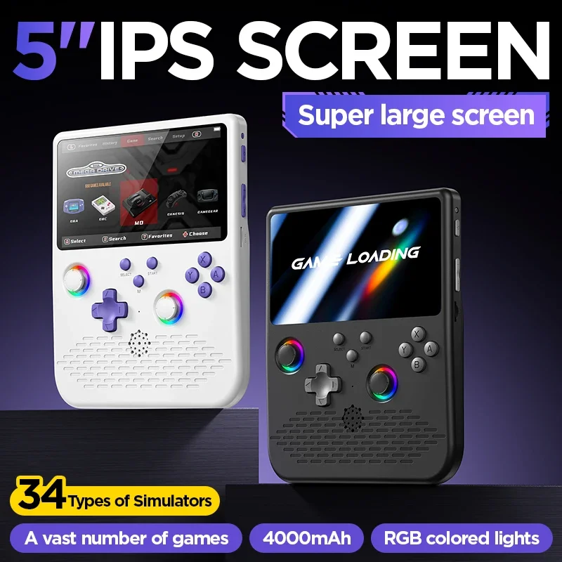 H5 Retro Open-Source Handheld Game Console - 5-Inch Large Screen Nostalgic Game Console - Tens of Thousands of Classic Games Pla