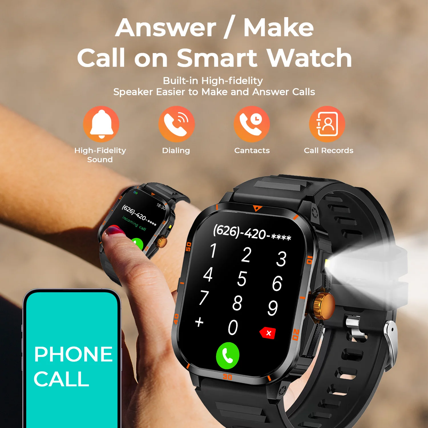 2025 NEW Military Smartwatch 2.01''HD Screen for Android/IOS Bluetooth Call Waterproof Outdoor Sports Fitness Smart Watch Men view 6