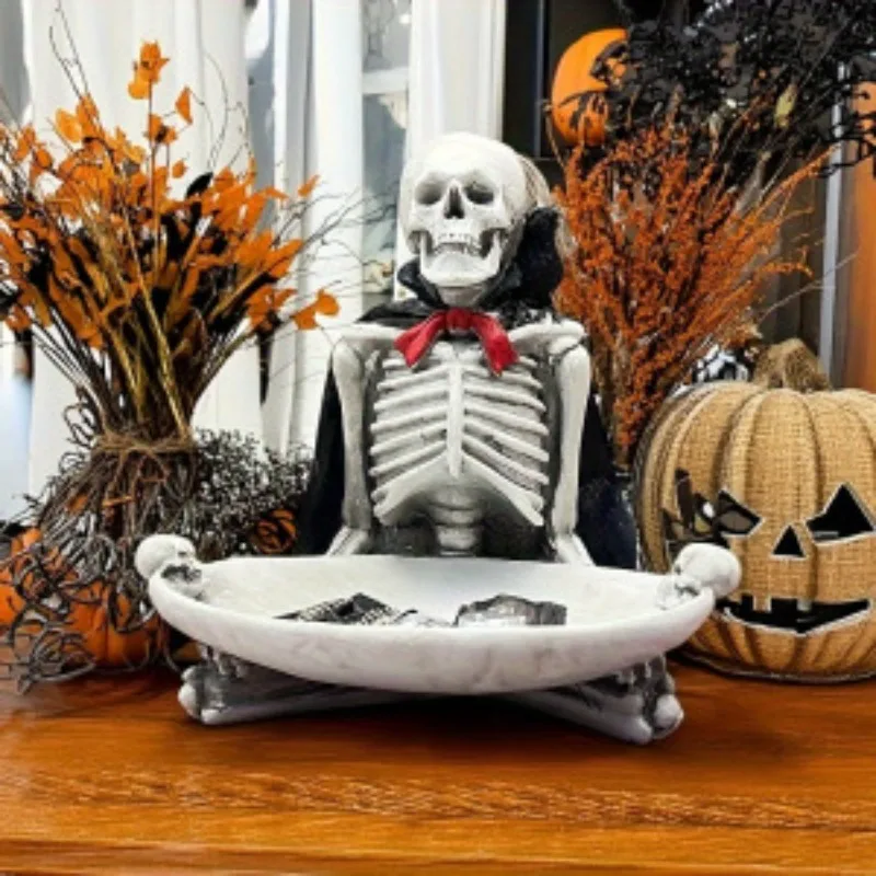 Cloaked Skeleton Tray Resin Skull Candy Storage Shelf Jewelry Display Plates Storage Holder Halloween Decor Home Accessories