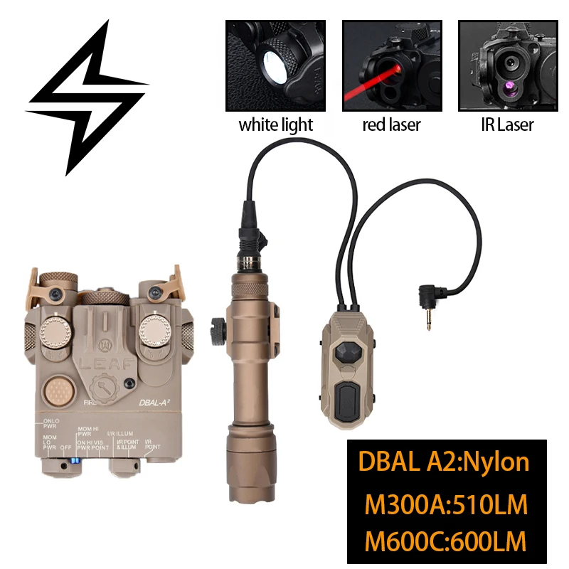 WADSN DBAL A2 IR Laser Tactical Red Dot Sight White LED Strobe Light M600C Scout LED Axon Switch SF Plug 2.5MM Airsoft Aim Set