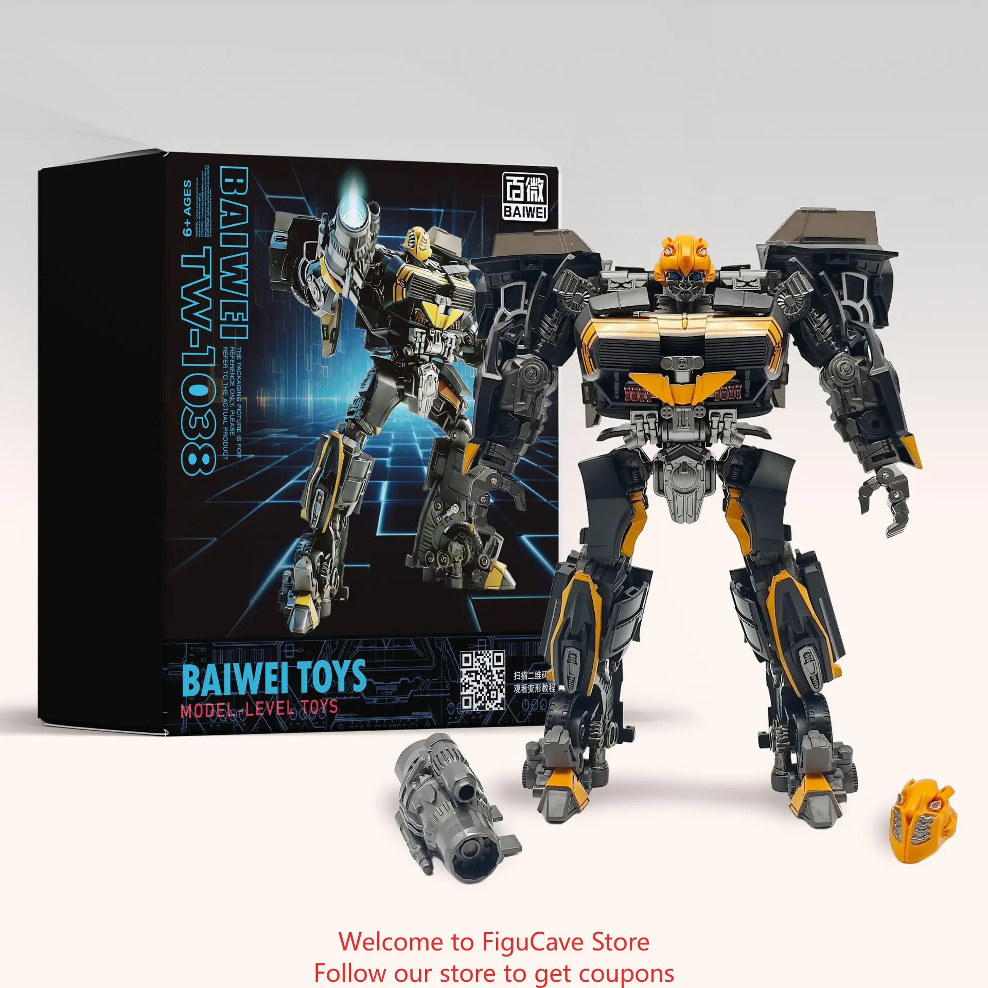 Baiwei TW1038 Brinquedo Transformável com Borda Oculta, Robô Carro Vespa Preta, Modelo de Filme, Figura de Ação