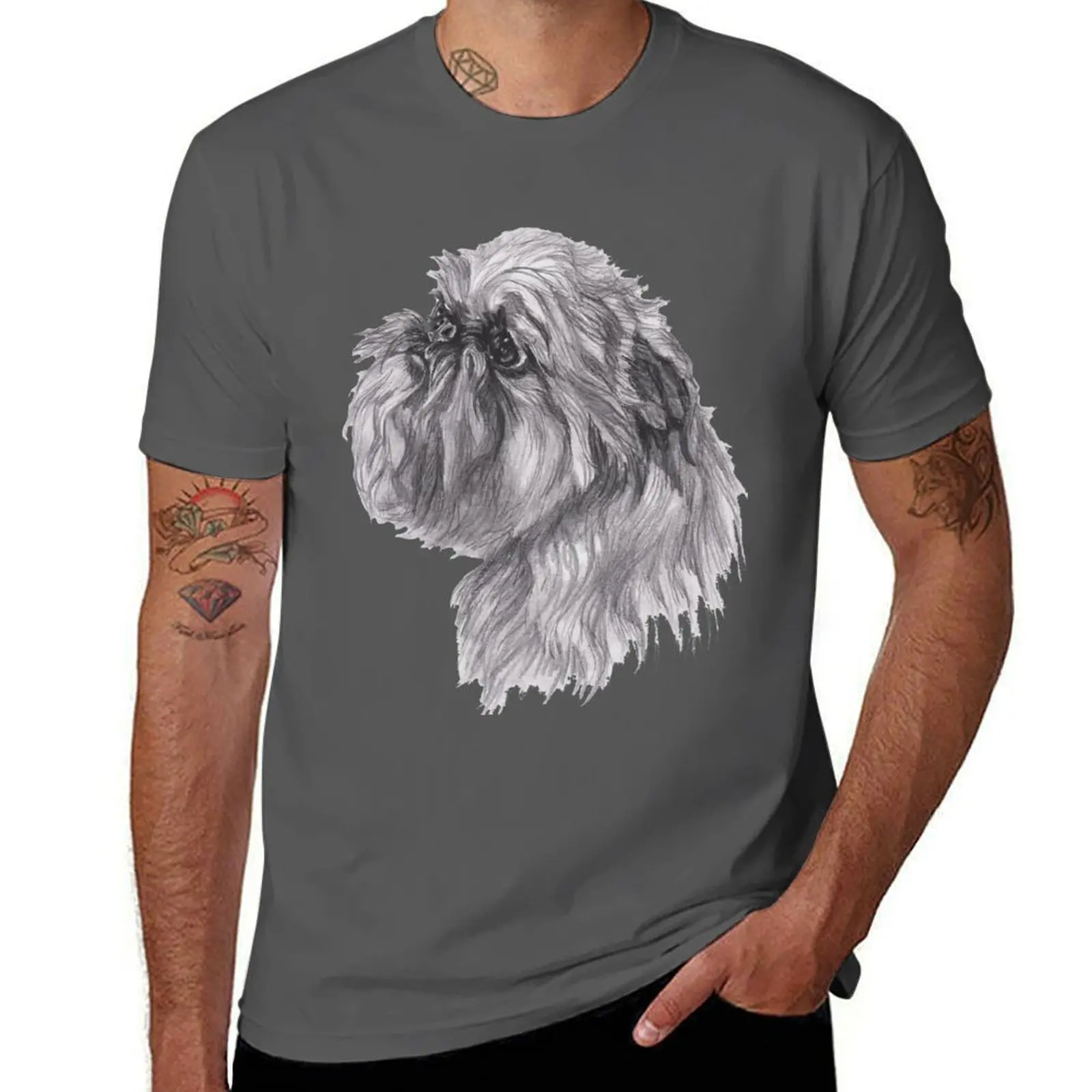 Brussels Griffon Dog Portrait Drawing T-Shirt Simple Graphic Design T-Shirt