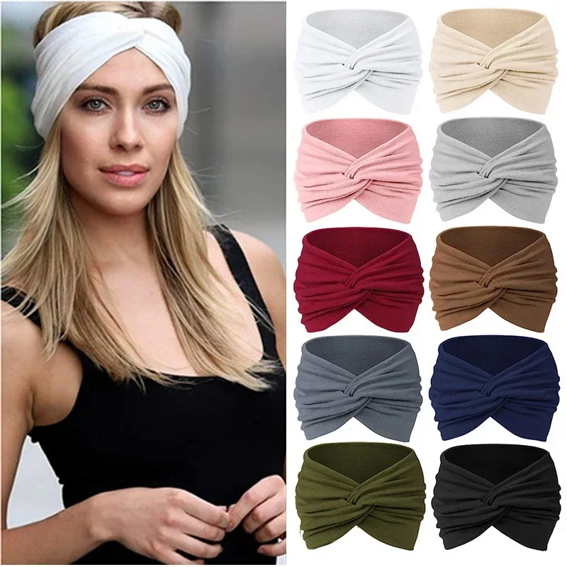 

Sports Elastic Wide-brimmed Headband Unisex Soild Color Knotted Soft Anti-slip Warm Turban Bandana Elastic Hairband Wholesale