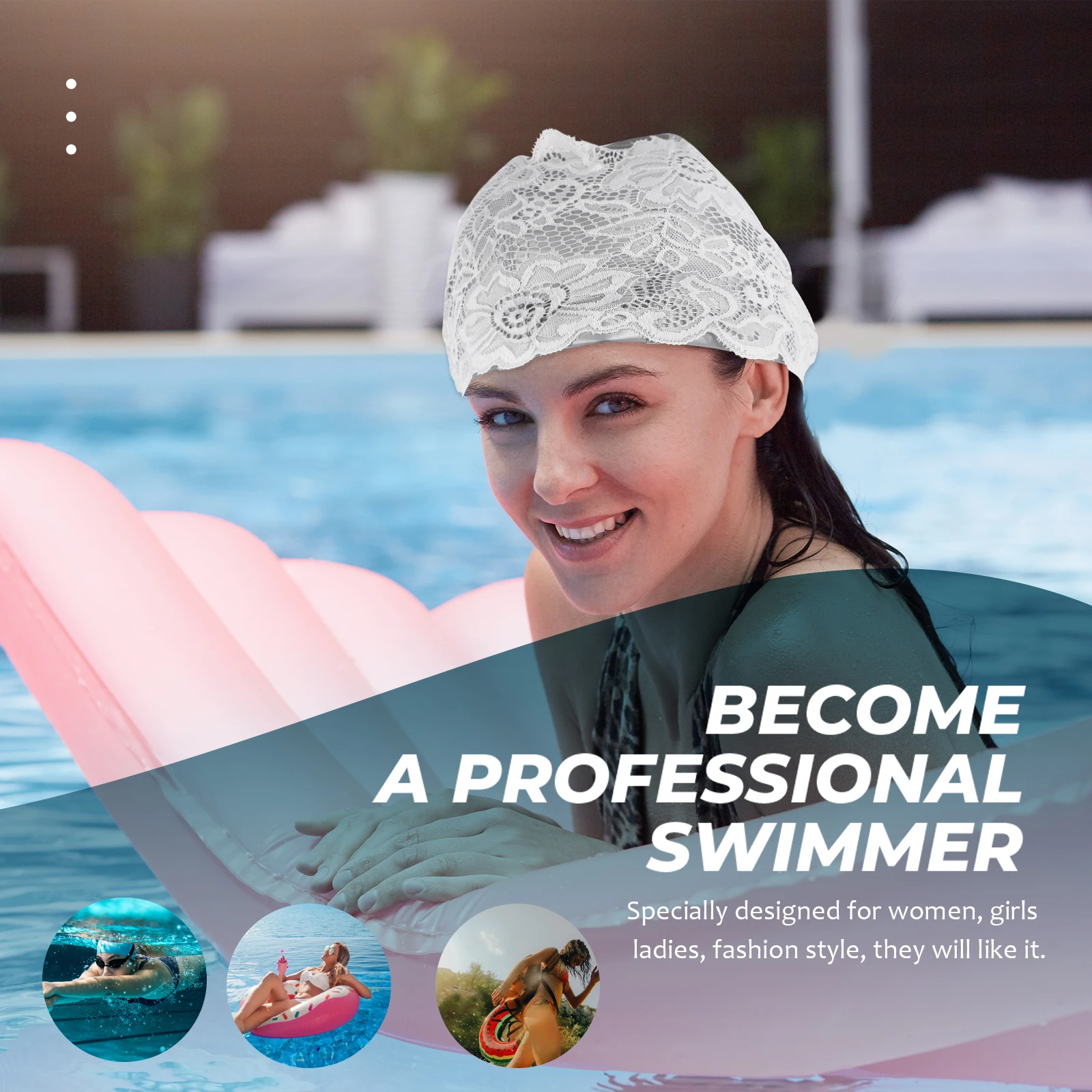 

1pc Waterproof Swimming For Women Girls Ladies Bath Pu Lace Swimcap Reusable Women Bath Cap Elastic Hair Protection Blue