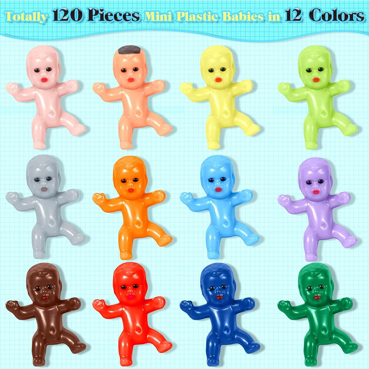 120pcs Mini Plastic Babies, Tiny Plastic Baby Figurines Small King Cake Babies Bulk for Ice Cube My Water Broke Baby Shower Game