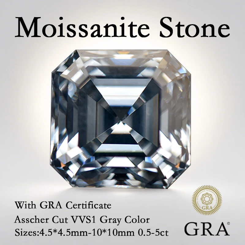 

Moissanite Stone Asscher Cut Gray Color Pass Diamond Tester Gemstone Charms for Top Advanced Jewelry Making with GRA Certificate