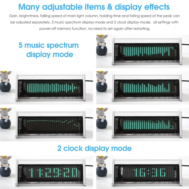 Bluetooth 5.0 VFD Clock Music Spectrum Display Screen Sound Level Meter 3.5mm AUX Audio Switcher Box [Life diary]