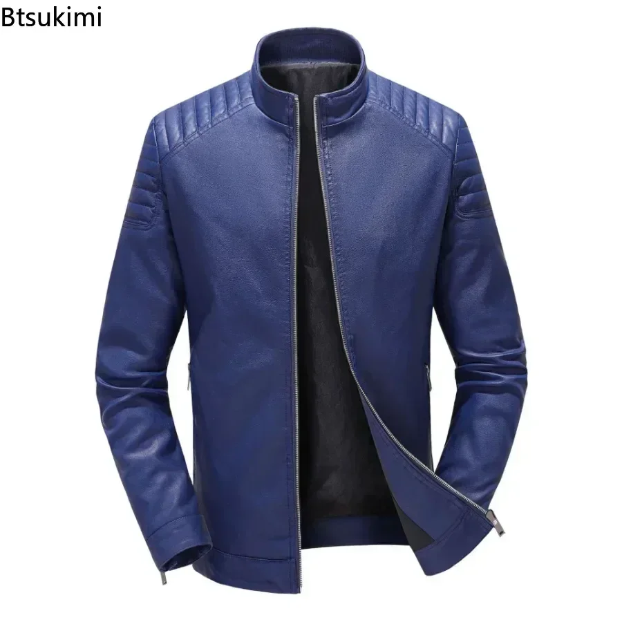 2026 Men's Luxury Slim Leather Jackets Coats Breathable PU Leather Jacket Tops Solid Stand Collar Casual Leather Outwear for Men