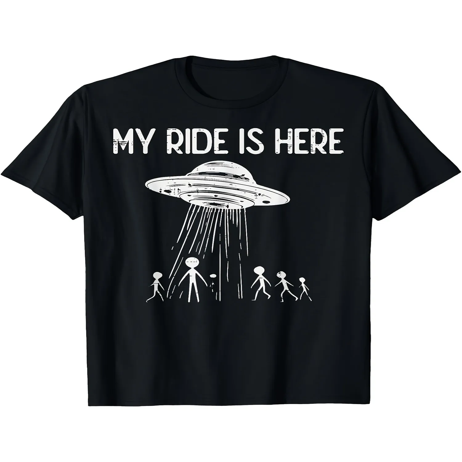 Alien UFO My Ride Is Here Vintage T-Shirt - Funny Flying Saucer Alien Spaceship Graphic Tee for Men Women, 60s_70s Retro Sci-Fi Design, Short Sleeve Round Neck Casual Shirt with UFO Abduction H Graphic Tee, Vintage Style Tee,