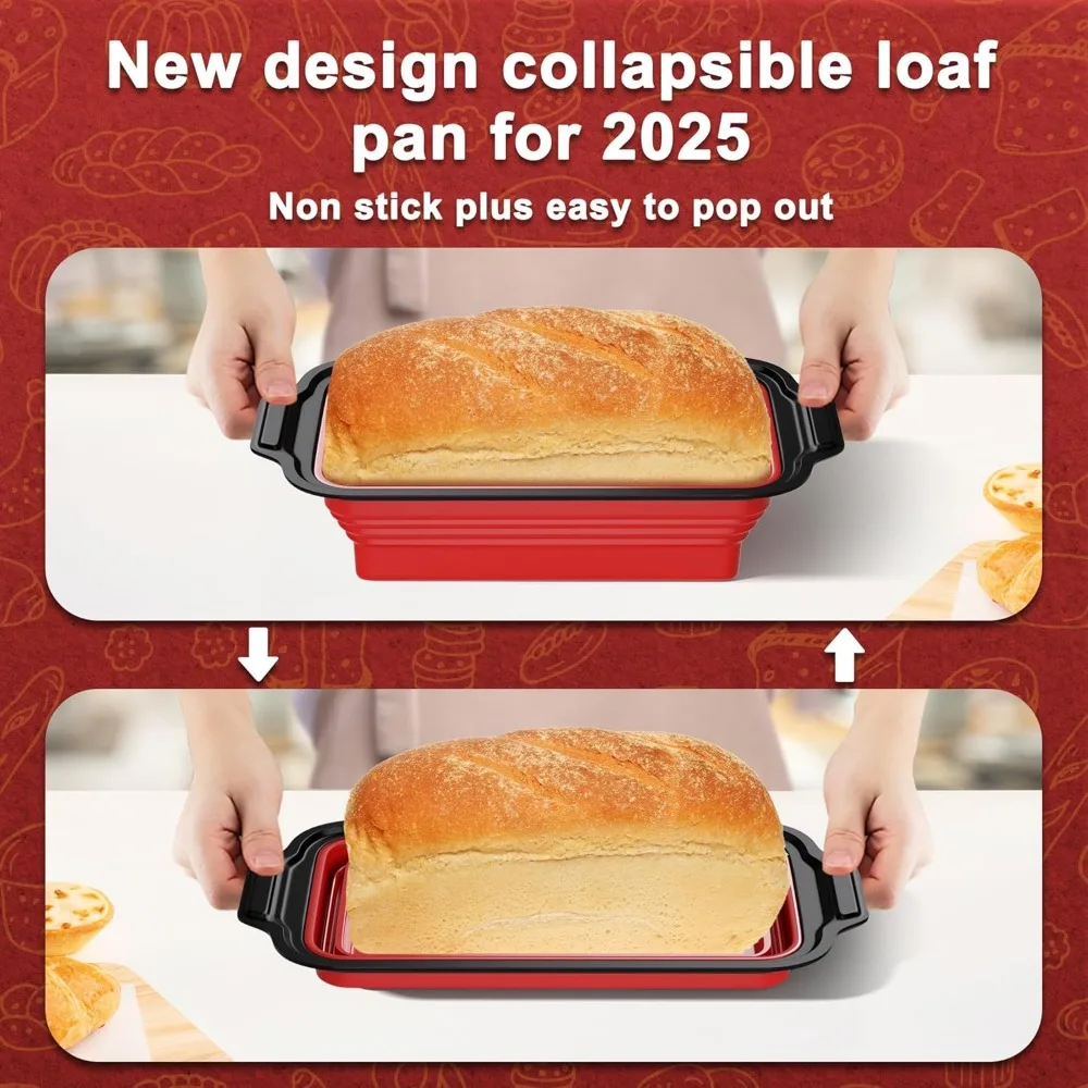 مقلاة رغيف خبز من السيليكون مقاس 12 بوصة مع إطار معدني معزز قالب خبز غير لاصق قابل للطي لكعك البراونيز محلية الصنع رغيف اللحم #3