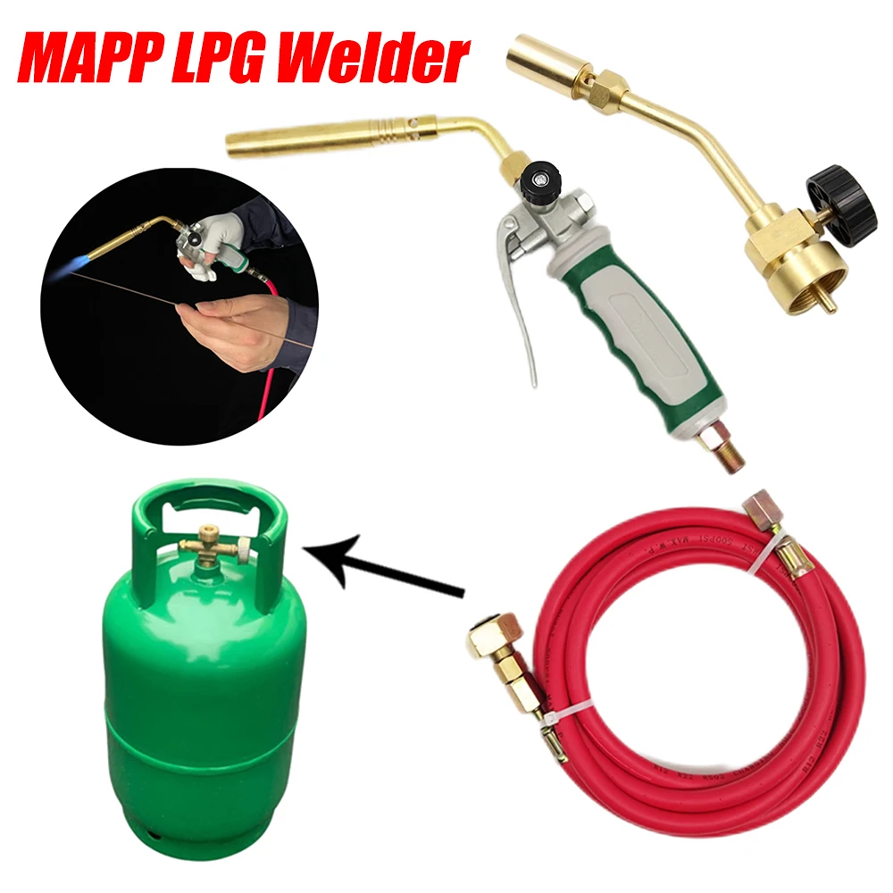 Portable Liquefied Gas Burner Germany Style MAPP LPG Welder Flame Heating Gun Double Switch with 1.6m Rubber Hose Welding Tool