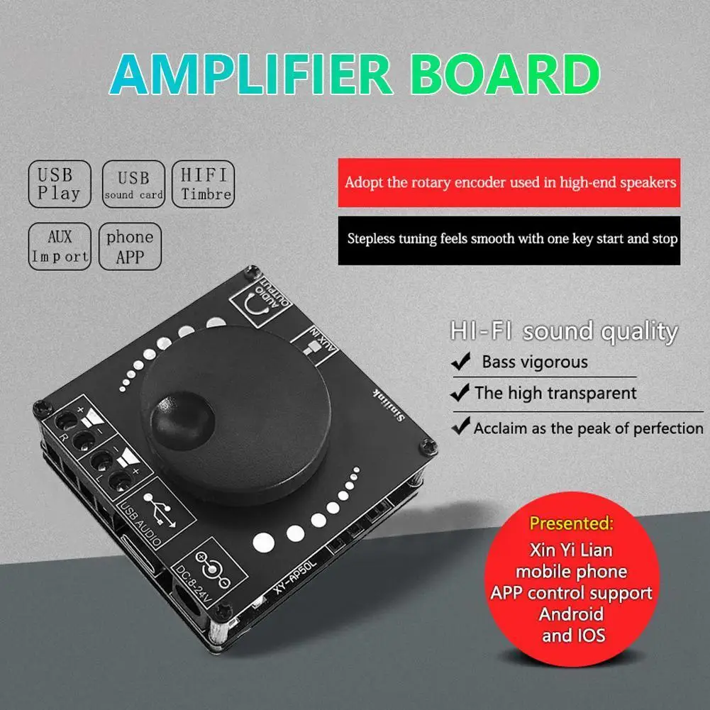 Mini placa amplificadora de Audio Digital de 2x50W, altavoz de doble canal, módulo de potencia HIFI AUX, compatible con Bluetooth 5,0