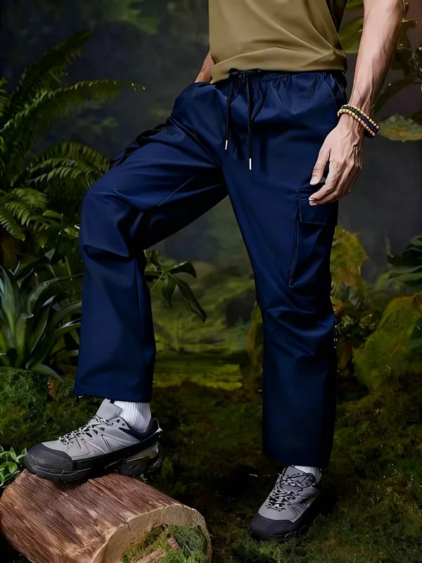 

Мужские брюки для спецодежды, однотонные повседневные брюки с завязками на талии и прямой трубкой, повседневные брюки с карманами