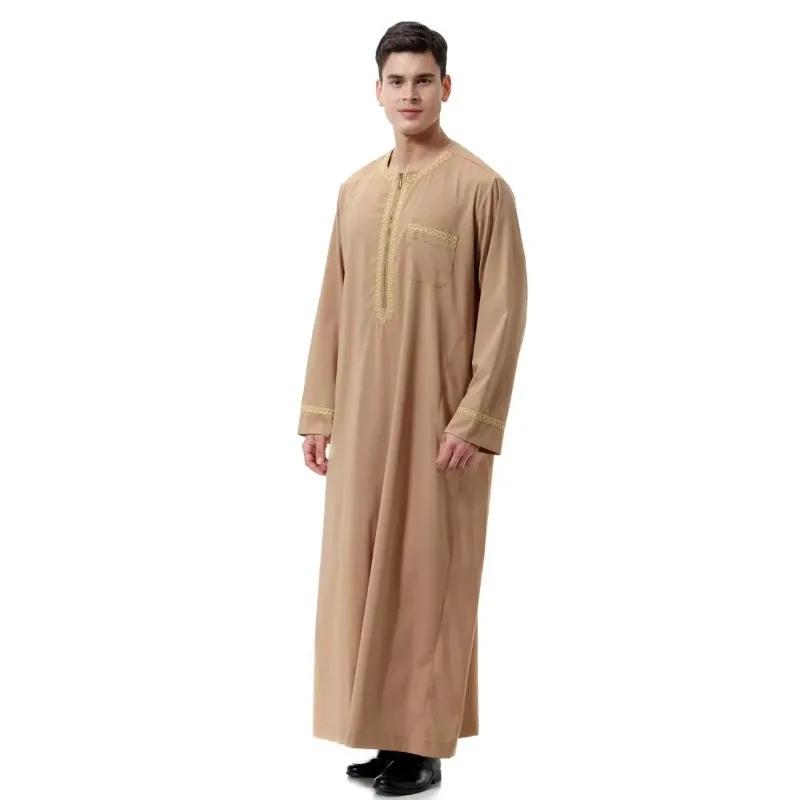 Muslim Saudi pria Jubba Thobe gaun Abaya jubah panjang Musulman Kaftan Kaftan Lebaran Dubai Arab Timur Tengah Ramadan pakaian