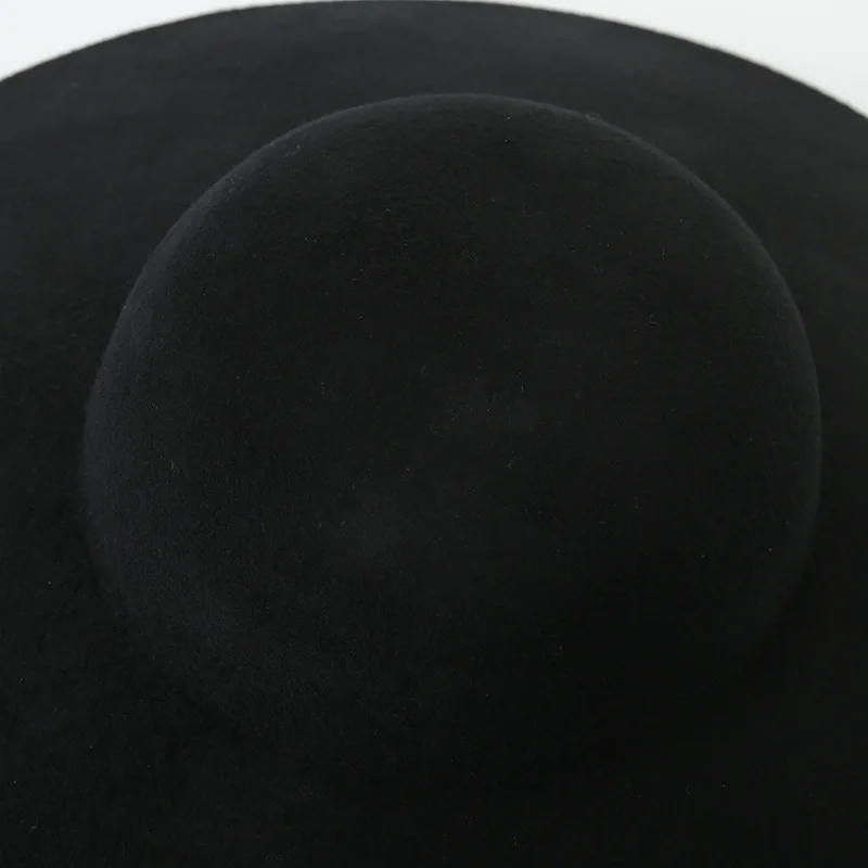 British Retro Round Top Wide Brim Tie Wool Fedora Autumn Winter Fashion Felt Stage Style Fedora