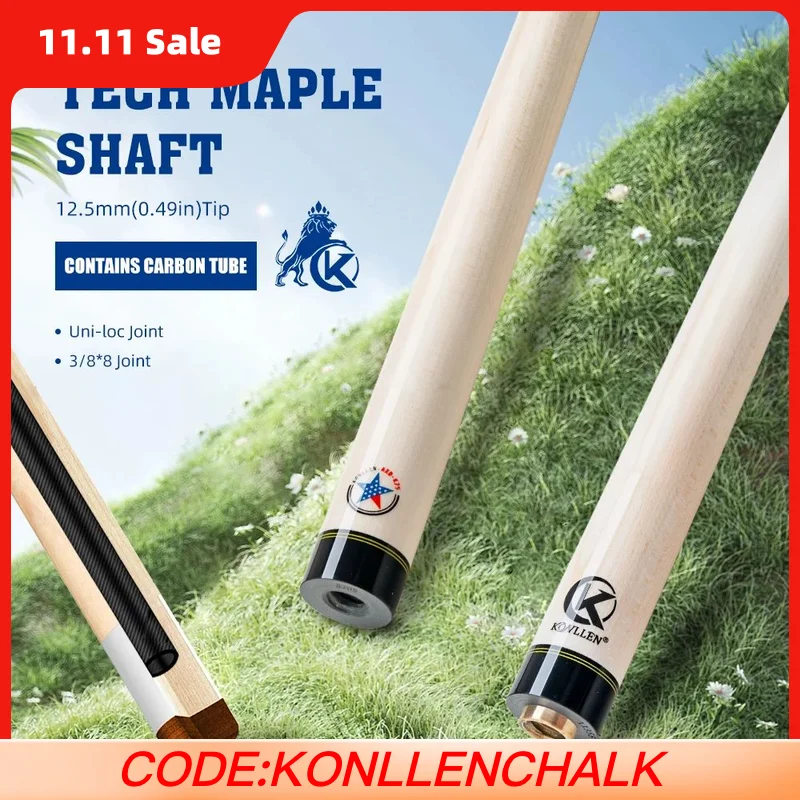 

KONLLEN Maple Pool Cue Single Shaft with 12.5mm Tip Built in Carbon Fiber Tube Low Deflection Billiard Shaft for Pool Sticks